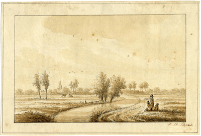 200554 Gezicht op een landschap in de omgeving van het dorp Harmelen.